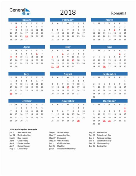 2018 Romania Calendar with Holidays .